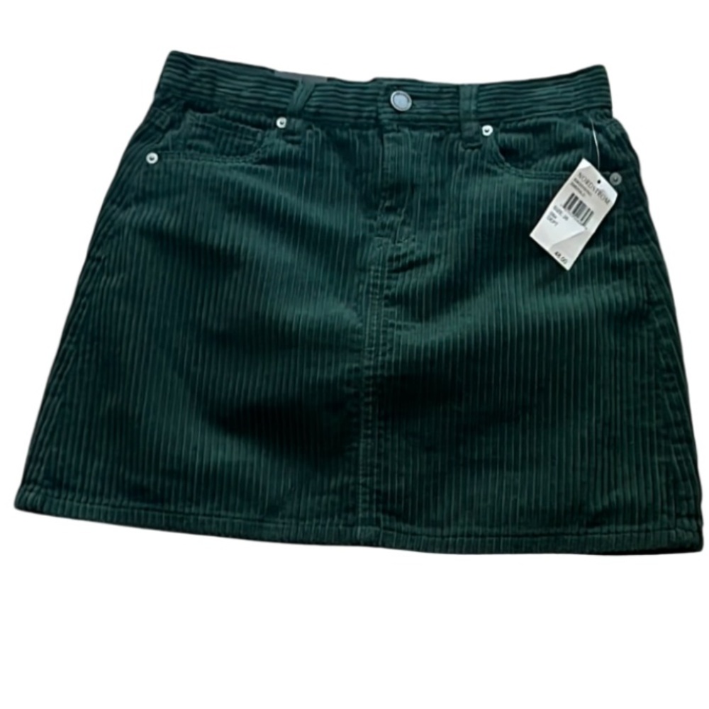 NWT Blank NYC Nordstrom Dark Emerald Green Corduroy Mini Skirt Waist 26 - Picture 2 of 11